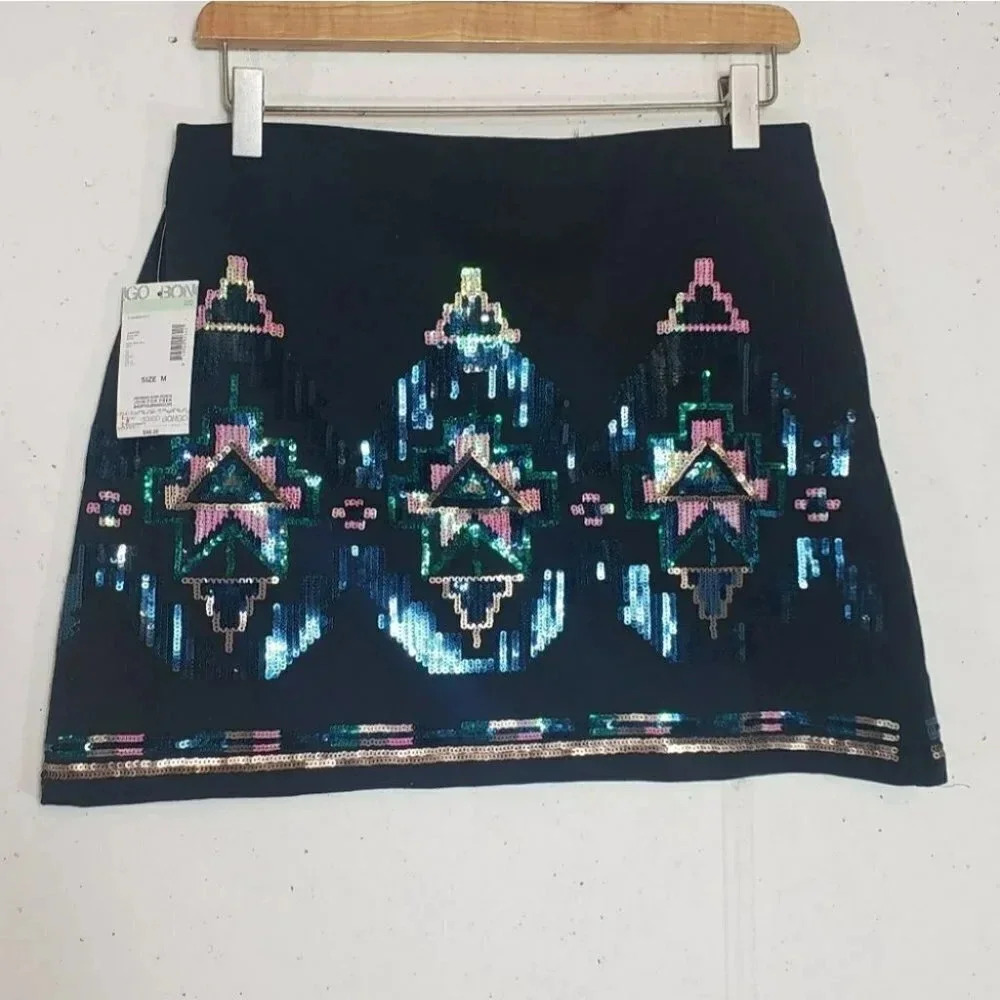 Bongo‎ NWT M black pink blue sequined mini skirt